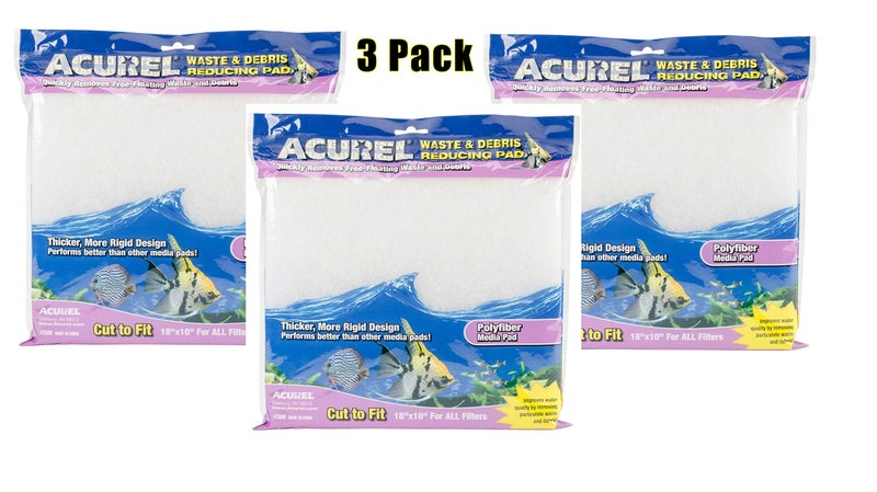 Acurel LLC Acurel 3 Pack of Waste and Debris Reducing Media Pad, 18 by 10 Inch, Polyfiber Media Pad for All Aquarium Filters - Image 1